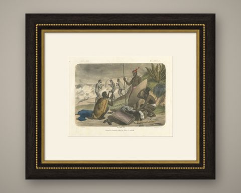 Shipwreck Scene in Melanesia, Islanders Salvaging Wreckage, c.1845, shown framed