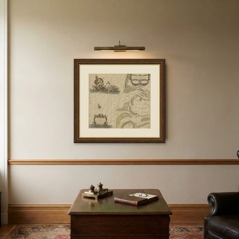 Original Antique Sea Chart of the Maas 'or Meuse' River with Neptunes, 1684, shown framed on a wall