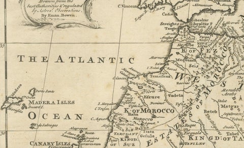 Mediterranean & Barbary Coast, Elegant 18th Century Map by Bowen, c.1747, close-up 6