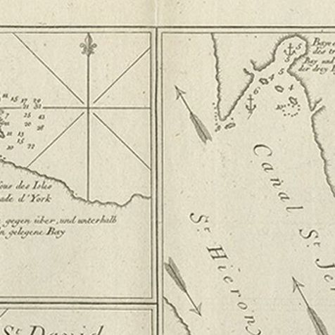 Antique Chart of York's Bay and Surroundings by Hawkesworth, 1774, close-up 1