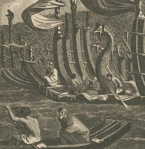 Naval Might of Tahiti: War Canoes Observed by Captain Cook, circa 1817, close-up 1