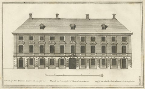 Antique Print of a Maritime Building in Copenhagen in Denmark, 1746, close-up 1