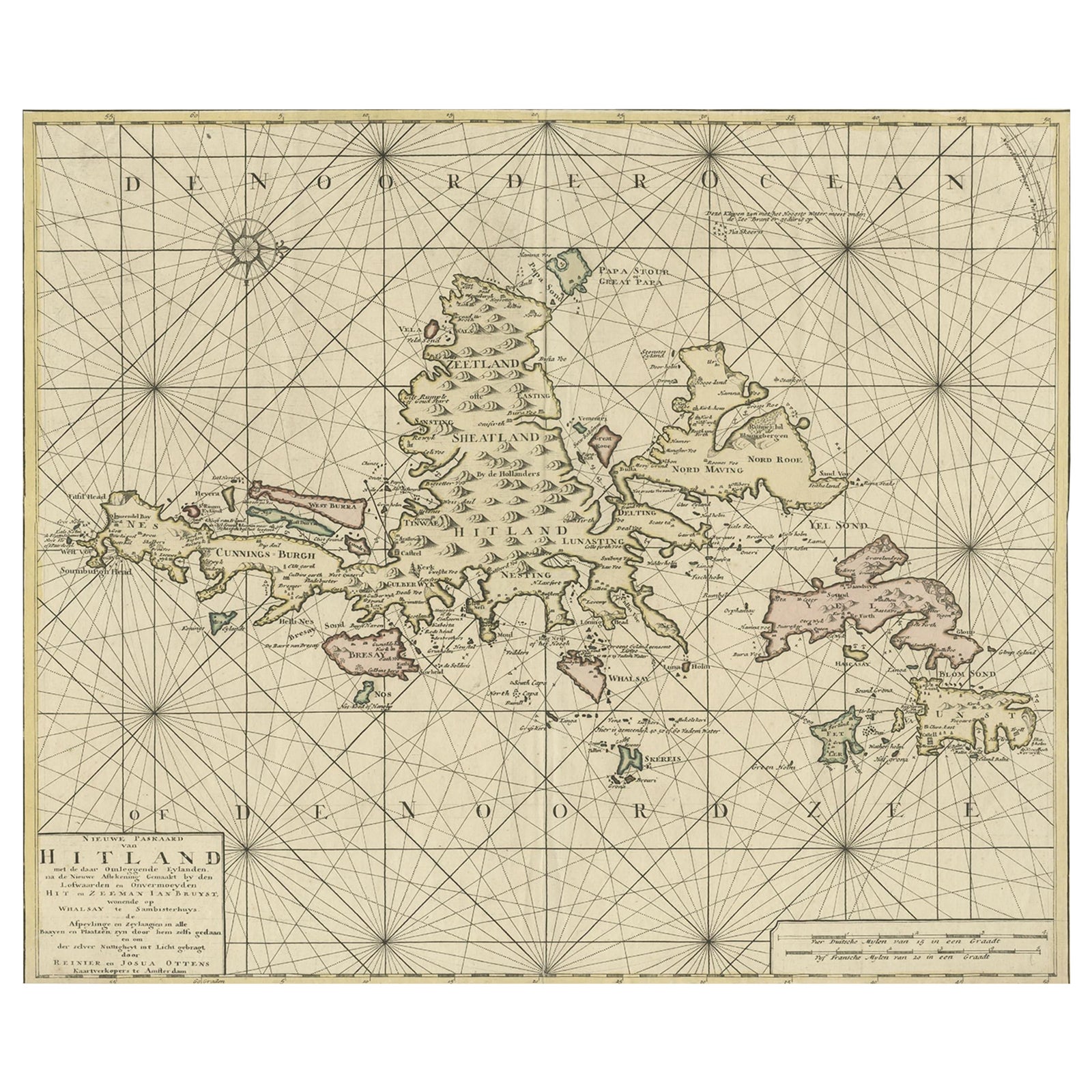 Shetland Islands Sea Chart, Antique Nautical Map by Ottens Brother c.1745