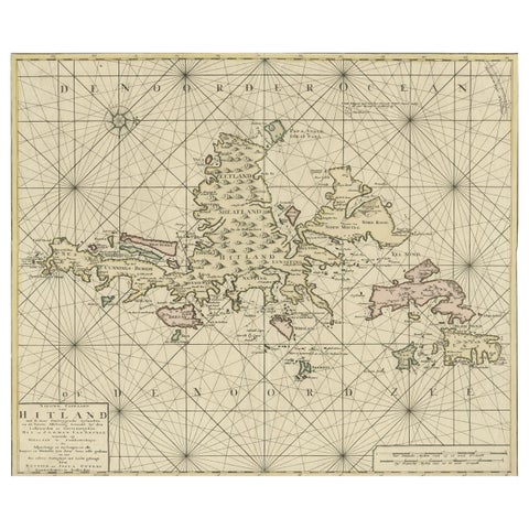 Shetland Islands Sea Chart, Antique Nautical Map by Ottens Brother c.1745