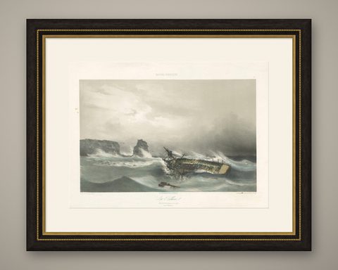 Antique Ship Print 'La Bellone' by Durand-Brager, circa 1850, shown framed