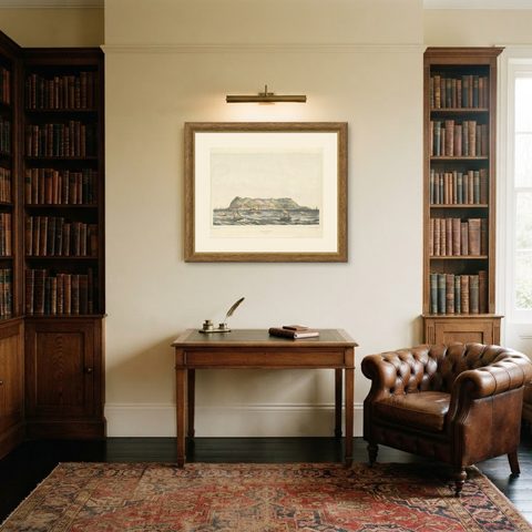 Antique Print of the North Coast of Gibraltar by F. Appel 'c.1890', shown framed in a room