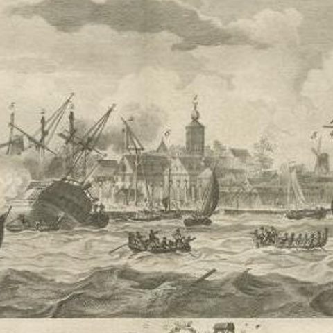 Antique Print of Ships Near Onrust Island Near Jakarta, Indonesia, 1779, close-up 2