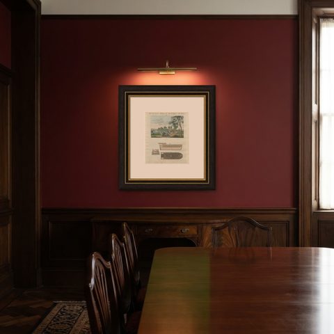 Bertuch African Slave Trade & Slave Ship Engraving, 1805, shown framed in a room