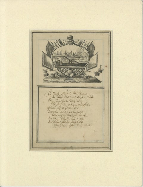 18th-Century German Engraving, Allegory of War, Poem & Naval View, view 2