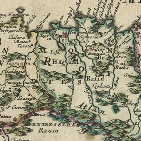 Copper-Engraved Map Showing the Algerian Coast of North Africa, Published 1683, close-up 2