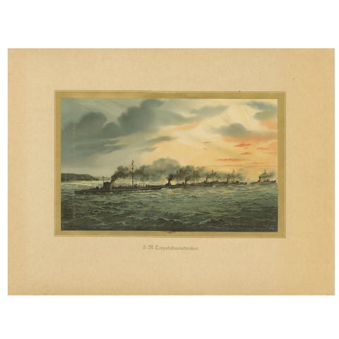 German Torpedo Boat Division at Sea, 1903 Chromolithograph by Hugo Graf