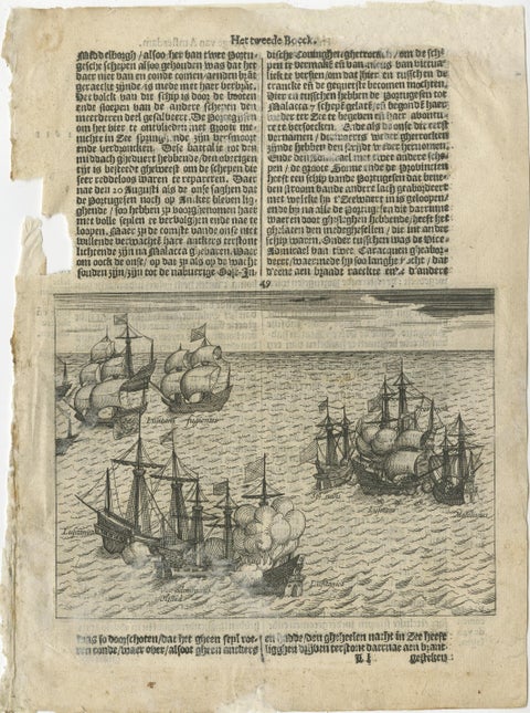 Dutch Fleet and Fortified Port City of Bantam, from History of Amsterdam, 1611, view 3