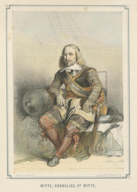 Witte Corneliszoon de With Aboard Ship, 19th-Century Hand-Colored Lithograph, close-up 5
