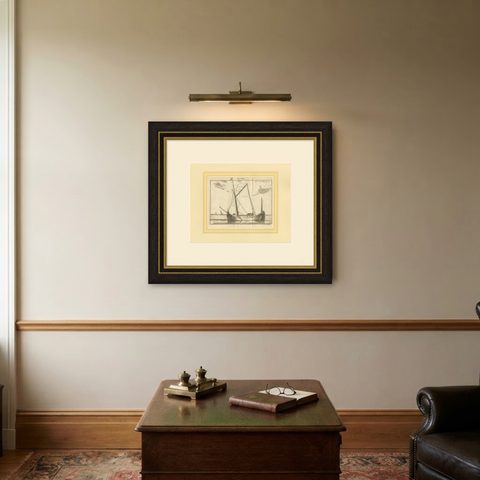Antique Print of a Small Vessel by Pluche '1735', shown framed on a wall