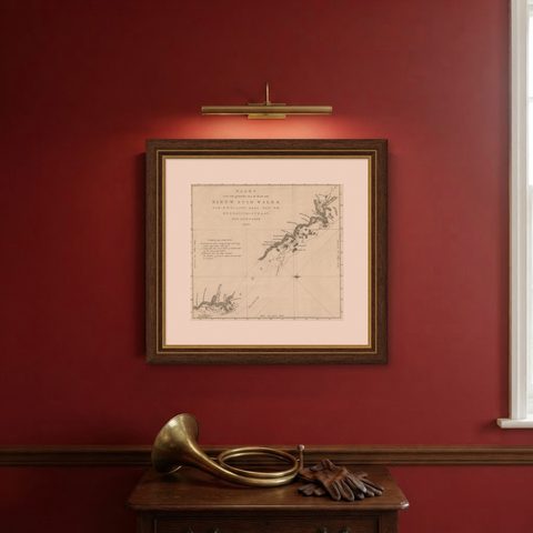 Original Copper Engraving of the Northeast Coast of Australia, 1803, shown framed on a wall