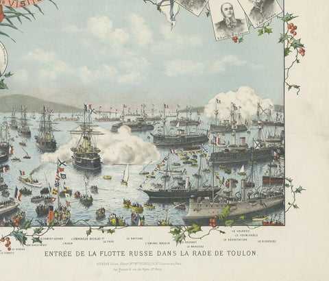 Naval lithograph of Russian fleet arriving in Toulon, France, in 1893, view 4