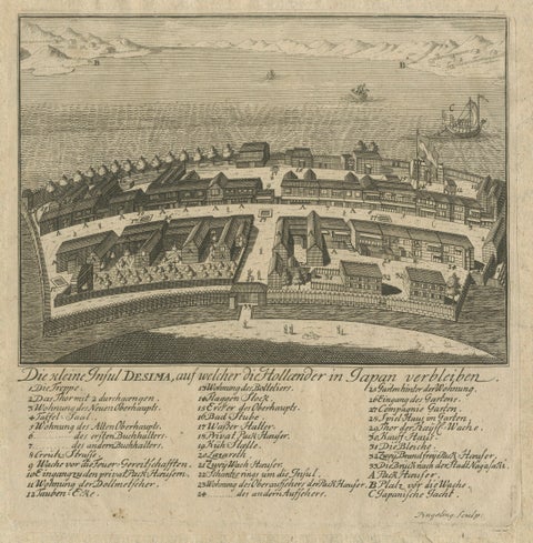 Dejima (Desima) Dutch Trading Post, Nagasaki Japan, VOC Engraving, 1736