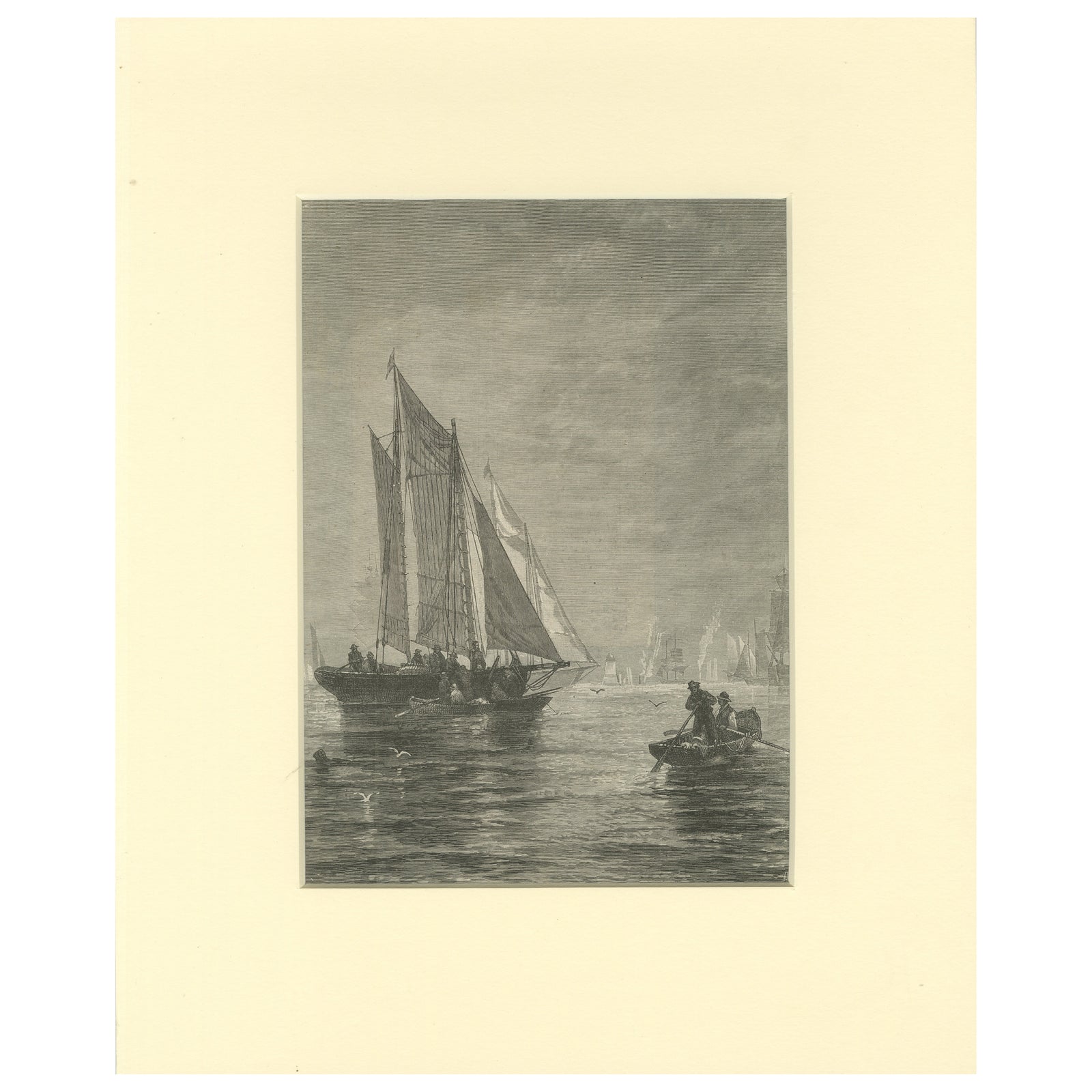Engraving of Sailing Boats in Possibly Victoria Harbour, Hong Kong, ca.1850