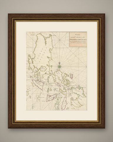 Large German Chart of the Philippines with Hand-Colored Borders, 1763, shown framed