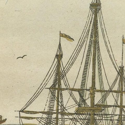 Antique Print of Cod and a Cod Fishing Ship, close-up 2