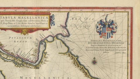 Blaeu Strait of Magellan Map, Tierra del Fuego, Decorative Sea Chart, 1642, close-up 1