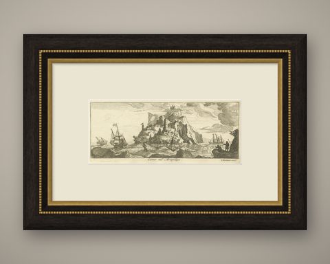 Fortified Island in the Aegean Archipelago with Ships at Sea, circa 1680, shown framed