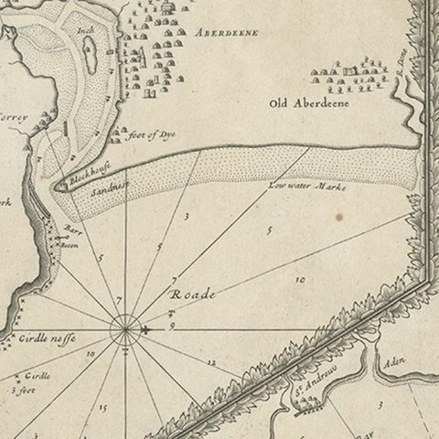Antique Chart of Dundee, Aberdeen and Montrose in Scotland, C.1774, close-up 1