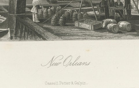New Orleans Harbor, Mississippi River Shipping and Steamers, Engraving ca.1850, close-up 5