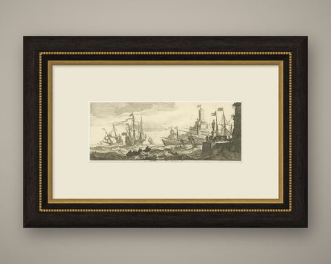 Maritime Scene in the Aegean Archipelago with Fortifications & Ships, circa 1680, shown framed