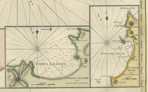 Nautical Chart of Cape Verde Islands by J.W. Norie, 1824 Coastal Map, close-up 4