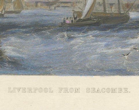 Liverpool from Seacombe, 19th-Century Maritime Engraving by W.B. Scott, close-up 1