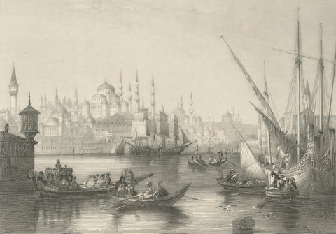 Constantinople Harbor View with Ottoman Boats by Rouargue Frères, c.1860, close-up 1