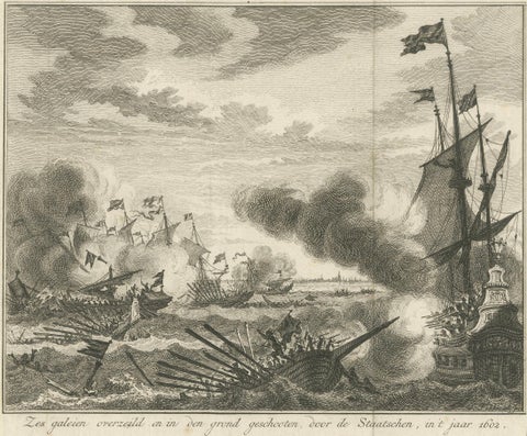 Six Galleys Sunk by the Dutch Fleet in 1602: A Dramatic Naval Victory, ca. 1750, close-up 4