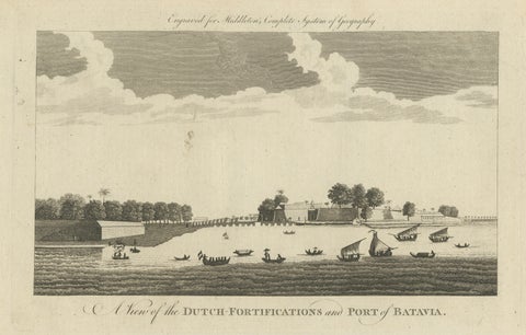 Antique View of Batavia Port Jakarta, Dutch VOC Fortifications 1778