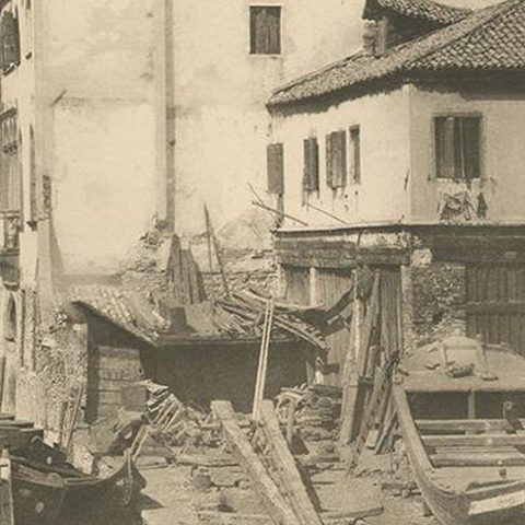 Pl. 12 Antique Print of a Boatbuilding yard on the Bottesela Canal, circa 1890, close-up 2