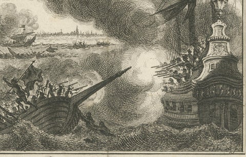 Six Galleys Sunk by the Dutch Fleet in 1602: A Dramatic Naval Victory, ca. 1750, close-up 2