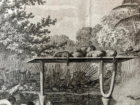 Human Sacrifice in a Morai, Tahiti, Cook Voyage Engraving c.1795, view 6