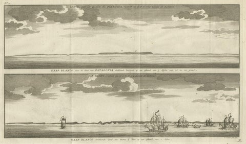 Antique Print with Views of Cape Blanco on the Patagonia / Argentina Coast, 1749, close-up 1
