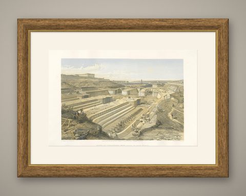 Antique Print of Docks at Sebastopol 'Crimean War' by W. Simpson, 1855, shown framed