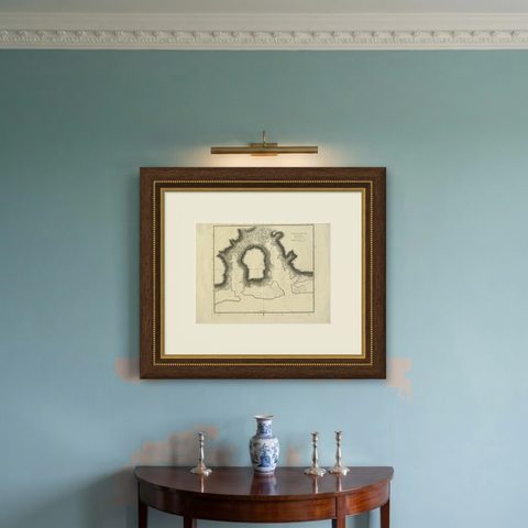 Antique Plan of the Harbour of Taloo by Cook, 1784, shown framed on a wall