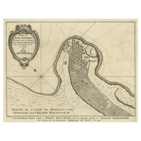 Antique Plan of Fort Dauphin on Madagascar of the East Coast of Africa, 1756