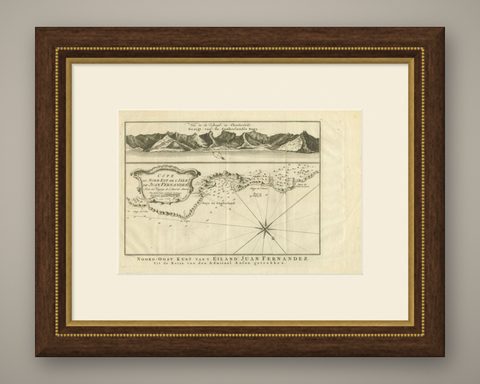 Antique Map of the Coast of Juan Fernandez by Van Schley, 1757, shown framed