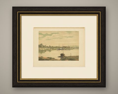 Antique Print of a Steamship at the Barito River by M.T.H. Perelaer, 1888, shown framed