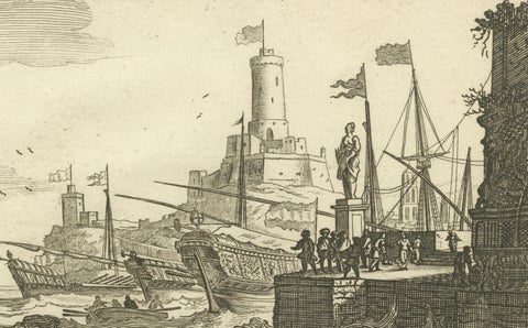 Maritime Scene in the Aegean Archipelago with Fortifications & Ships, circa 1680, close-up 2