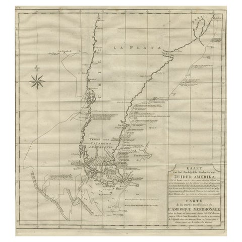Antique Map of Tracks of Anson's Ships around South America & Cape Horn, 1749
