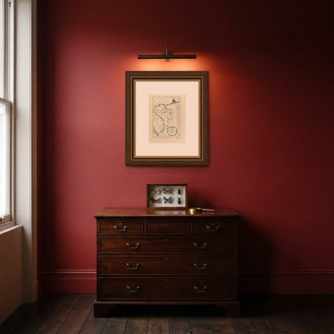 Antique Map of the Coast of China by Bellin, 1752, shown framed in a room