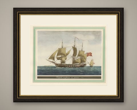 Before the Gales: An English Frigate Awaiting Wind, circa 1920, shown framed