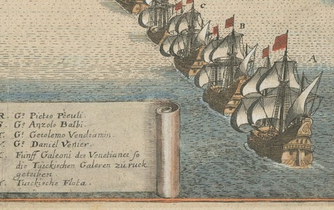 Venetian Fleet vs. Ottoman Turks, Dardanelles Naval Battle Engraving, 1656, close-up 4