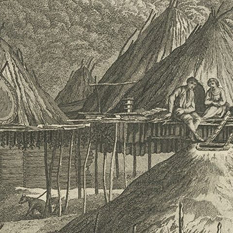 Summer & Winter Houses, Kamchatka, Cook Voyage Engraving c.1803, close-up 2