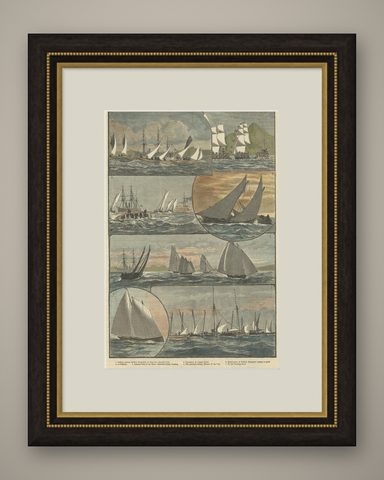Antique Print of The Sailing Race for the Admiral's Cup at Palma, 1881, shown framed